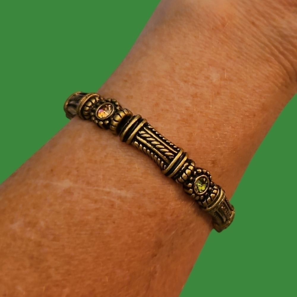 LIA SOPHIA Old World Byzatine Castlecore Brass Rhinestone Stretch Bracelet